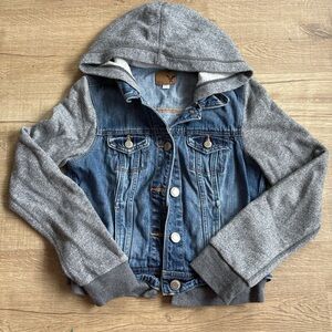 American Eagle Outfitters Blue Denim Jacket with Gray Sleeves
